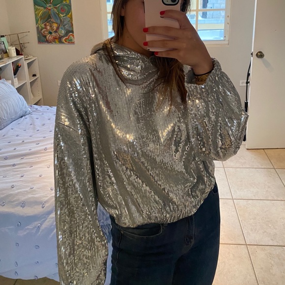 zara sequin hoodie